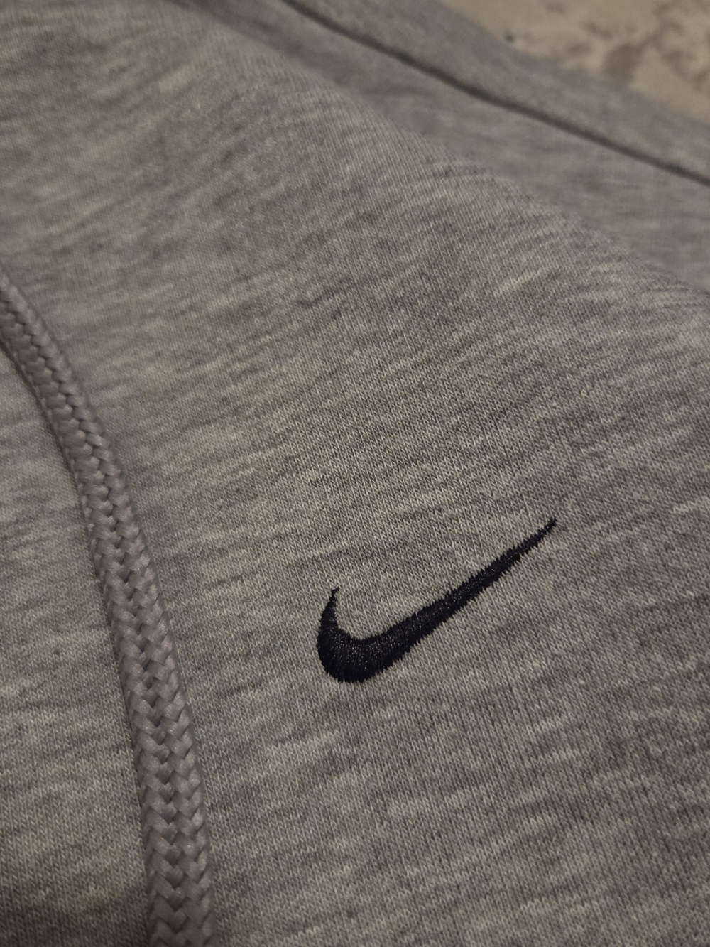 Nike Gray Heather Pullover Hoodie - Men's Classic Swoosh Sweatshirt - Picture 3 of 5